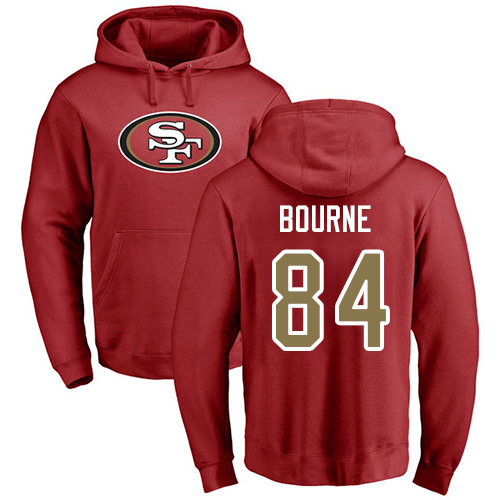 Men San Francisco 49ers Red Kendrick Bourne Name and Number Logo 84 Pullover NFL Hoodie Sweatshirts
